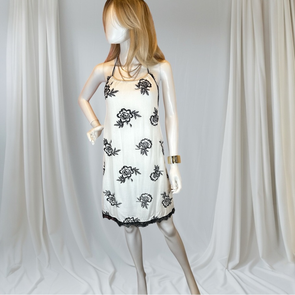 Haute Nites White and Black Halter Mini Sundress